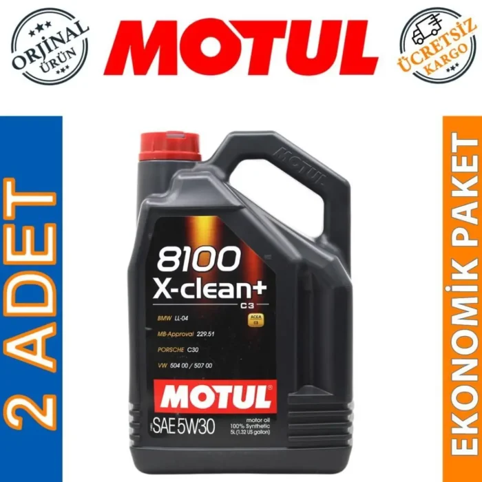 Motul 8100 X-Clean+ 5W30 5 Lt Tam Sentetik Motor Yağı (2 Adet) - Görsel 1