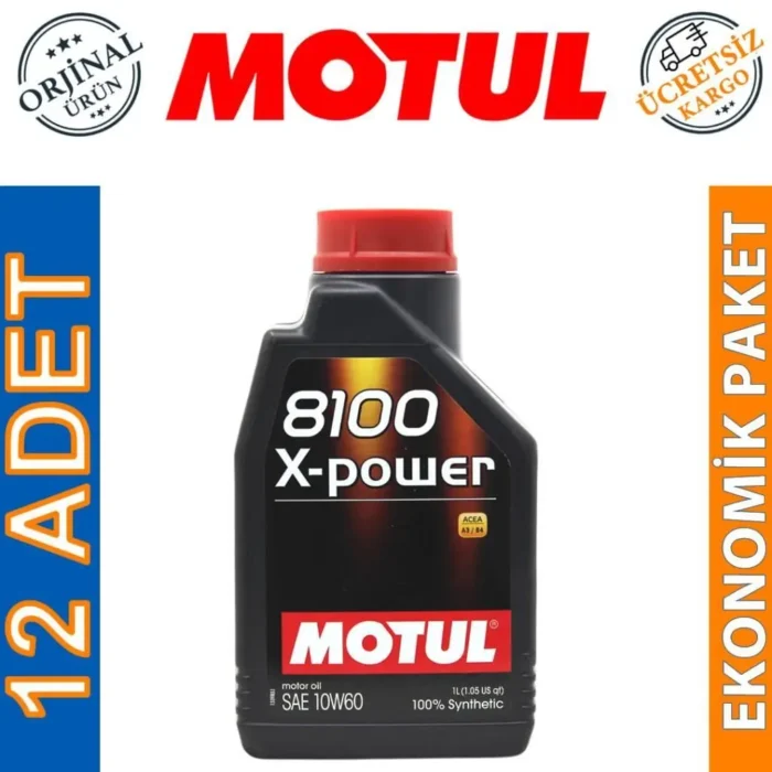 Motul 8100 X-Power 10W60 1 Lt Tam Sentetik Motor Yağı (12 Adet) - Görsel 1