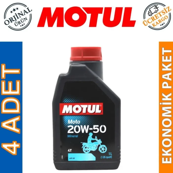 image_1080-2121 Motul Moto 4T 20W50 1 Lt Mineral Motosiklet Yağı (4 Adet) - Görsel 1