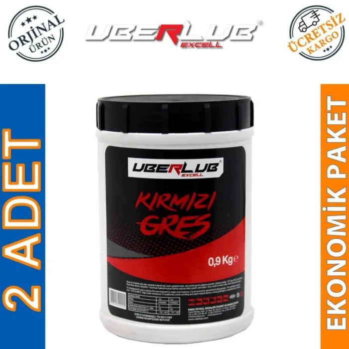 image_1080-2903 Uberlub Excell Kırmızı Gres 0.9 Kg Kalsiyum Sabunlu Gres (2 Adet) - Görsel 1