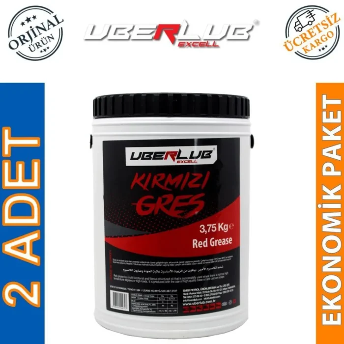 image_1080-2907 Uberlub Excell Kırmızı Gres 3.75 Kg Kalsiyum Sabunlu Gres (2 Adet) - Görsel 1