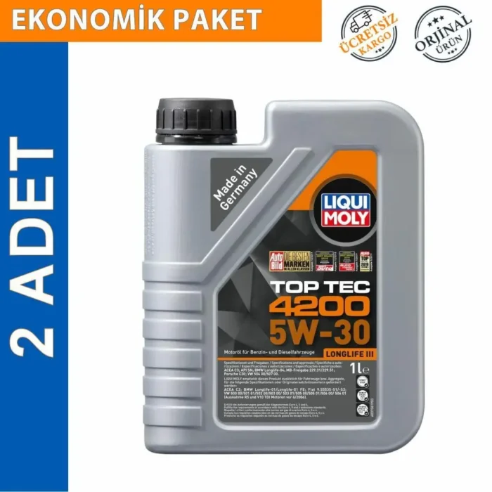 image_1080-523 Liqui Moly Top Tec 4200 5W30 Tam Sentetik Motor Yağı 1 Lt (2 Adet) (8972) - Görsel 1