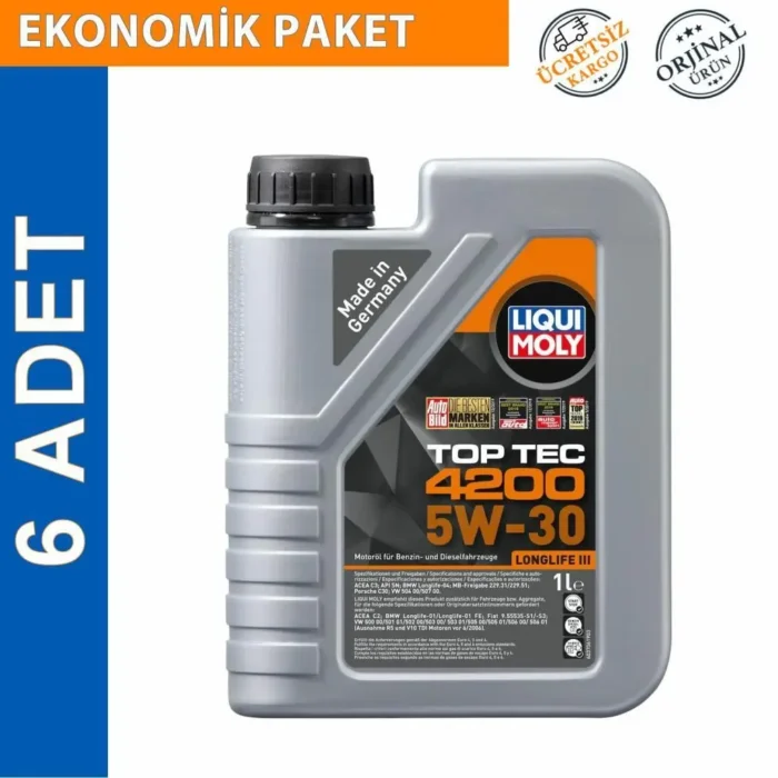 image_1080-525 Liqui Moly Top Tec 4200 5W30 Tam Sentetik Motor Yağı 1 Lt (6 Adet) (8972) - Görsel 1