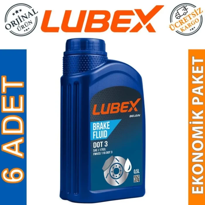 image_1080-558 Lubex Brake Fluid DOT 3 Fren Hidrolik Yağı 500 Ml (6 Adet) - Görsel 1