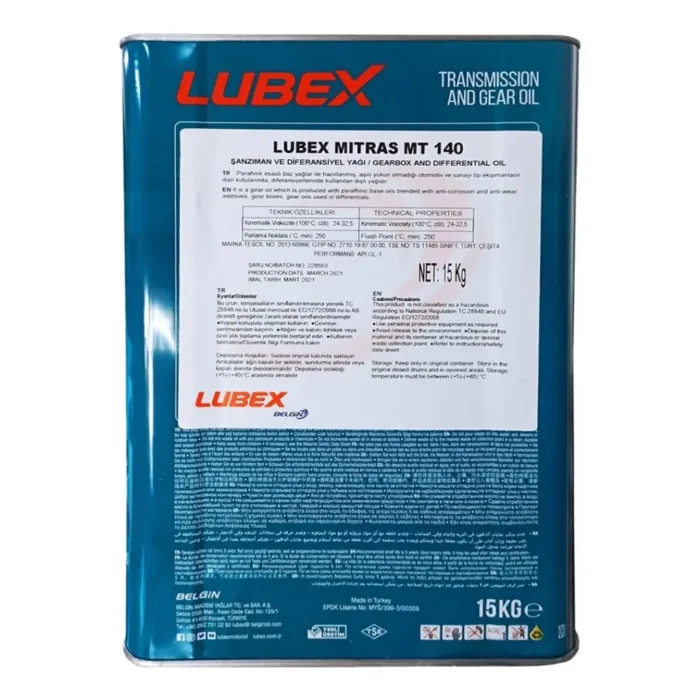 Lubex Mitras MT EP 140 15 Kg Şanzıman ve Diferansiyel Yağı - Görsel 2