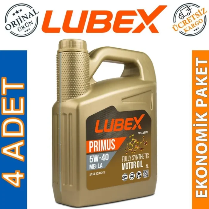 image_1080-603 Lubex Primus MB-LA 5W40 4 Lt Tam Sentetik Motor Yağı (4 Adet) - Görsel 1