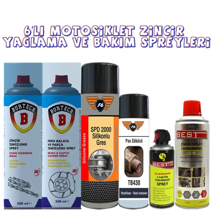 Motosiklet Zincir Temizleme ve Bakım 6' lı Set - Görsel 1