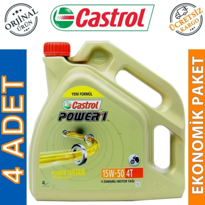 image_1080-73 Castrol Power 1 4T 15W50 4 Lt Motosiklet Yağı (4 Adet) - Görsel 1