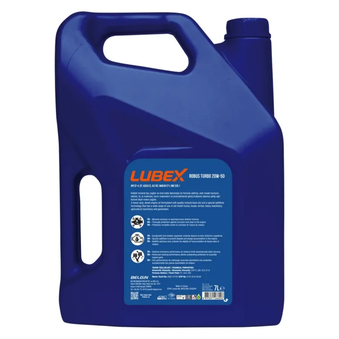 Lubex Robus Turbo 20W50 7 Lt Mineral Motor Yağı - Görsel 2